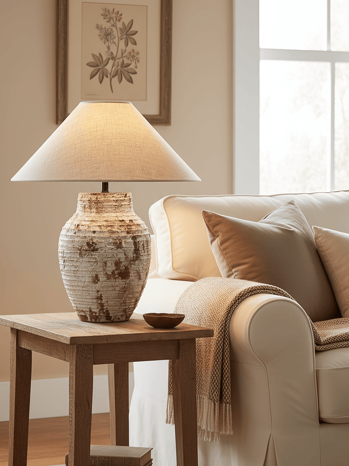 Textured Clay Table Lamp Terracotta and Beige 19.7 in Set of 3 3
