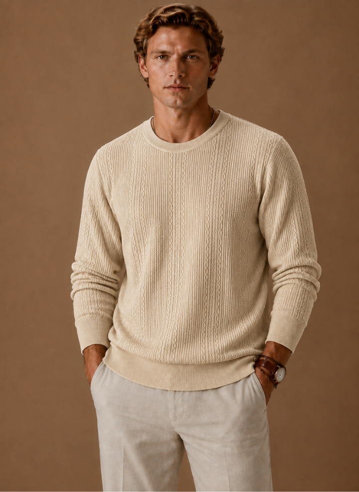 Textured Knit Crew Neck Sweater Set of 3 Beige 1