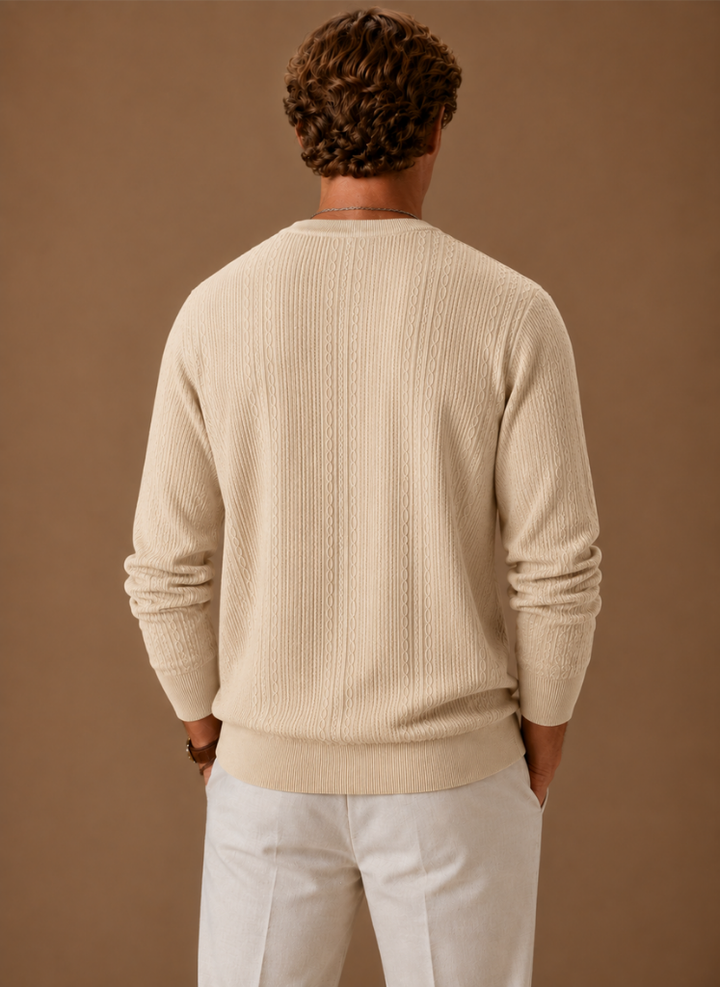 Textured Knit Crew Neck Sweater Set of 3 Beige 2