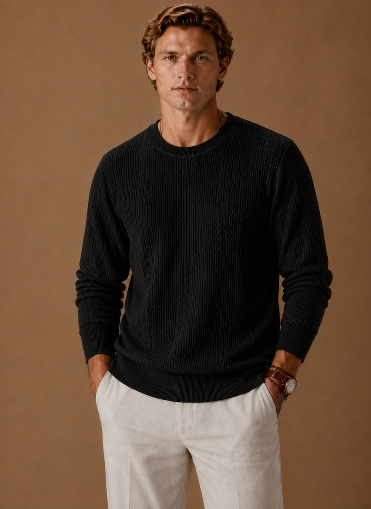 Textured Knit Crew Neck Sweater Set of 3 Black 1