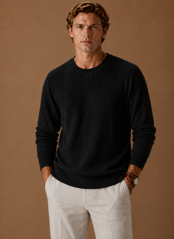 Textured Knit Crew Neck Sweater Set of 3 Black 1