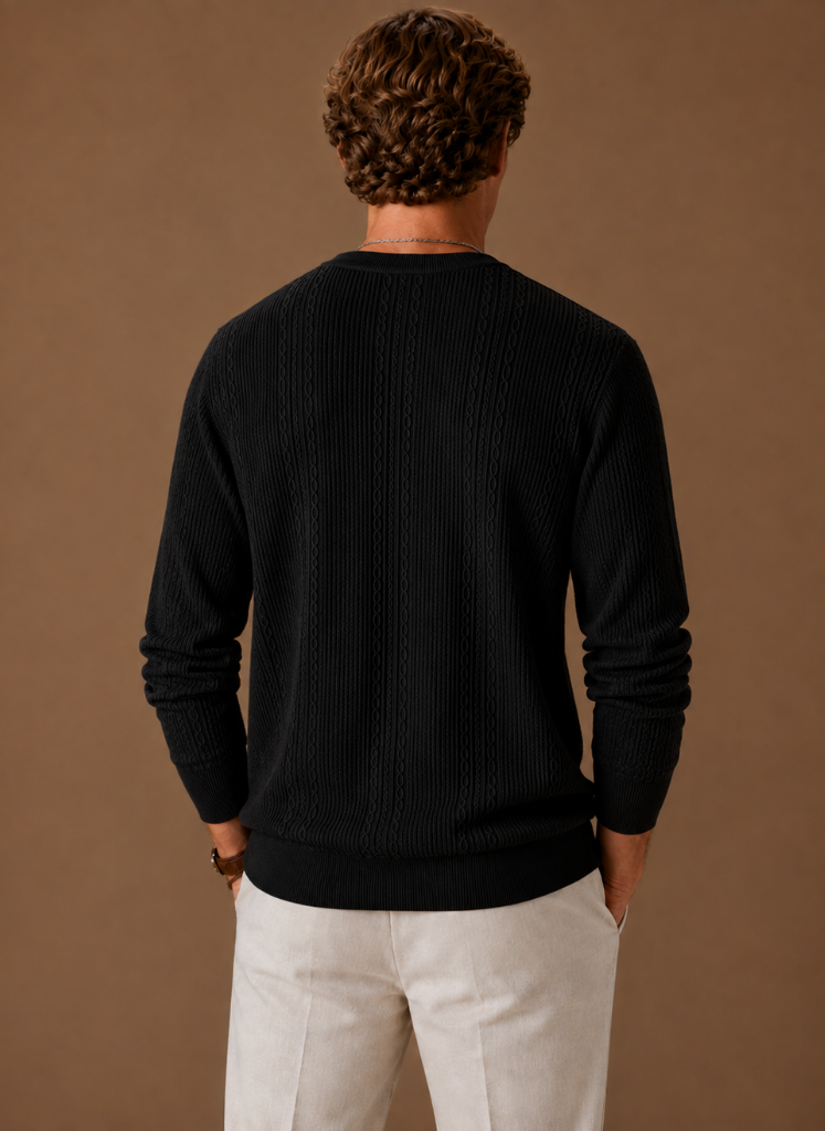 Textured Knit Crew Neck Sweater Set of 3 Black 2