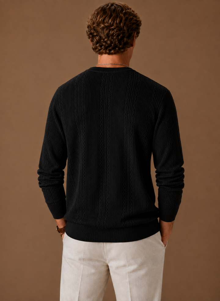 Textured Knit Crew Neck Sweater Set of 3 Black 2