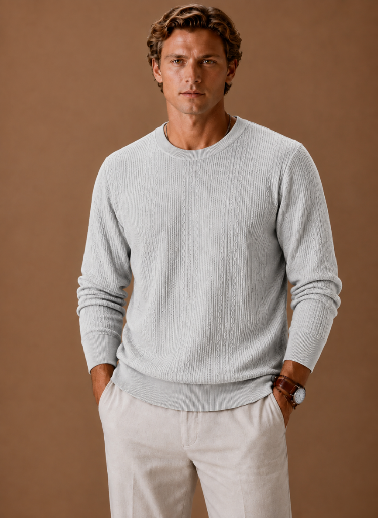 Textured Knit Crew Neck Sweater Set of 3 Gray 1