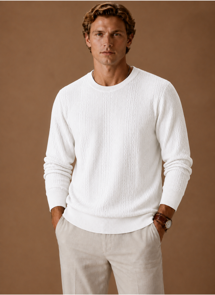 Textured Knit Crew Neck Sweater Set of 3 White 1