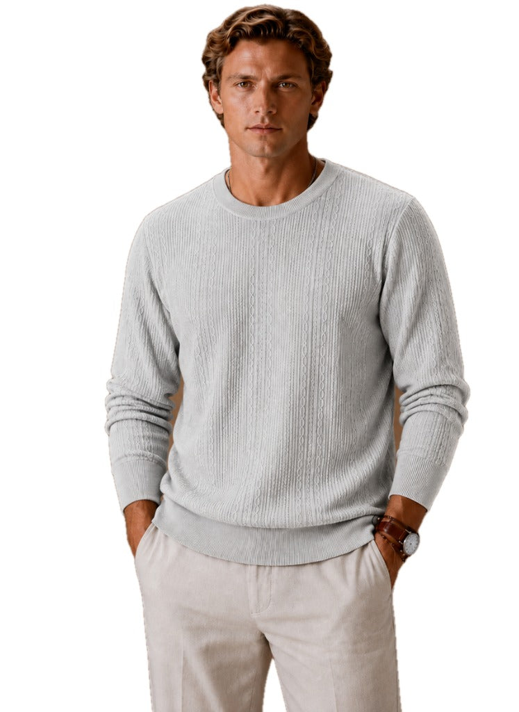 Textured Knit Crew Neck Sweater Set of 3 on white