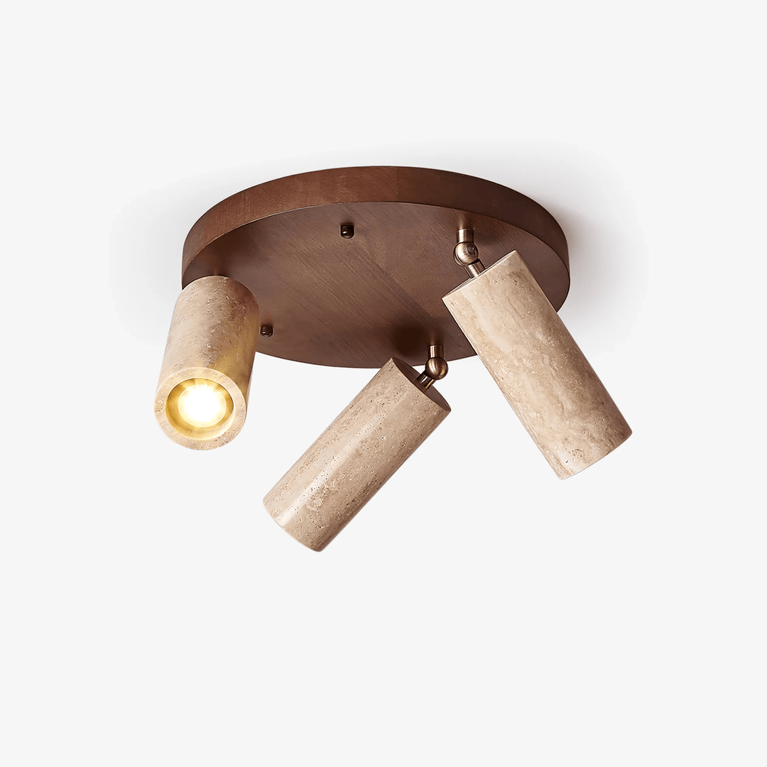 Three Spotlight Ceiling Light Travertine and Wood 11.8 in Set of 2 1