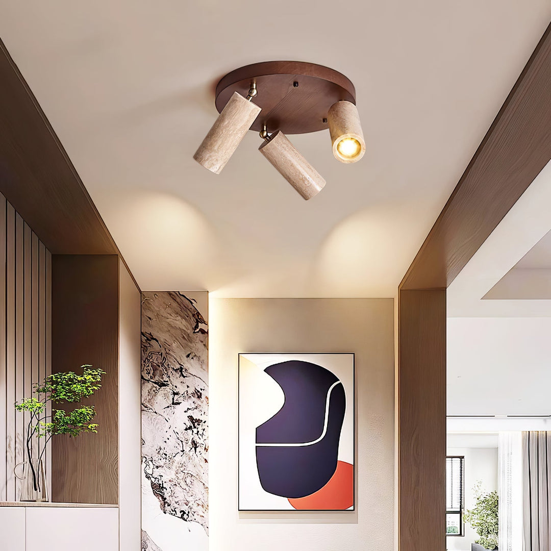 Three Spotlight Ceiling Light Travertine and Wood 11.8 in Set of 2 2