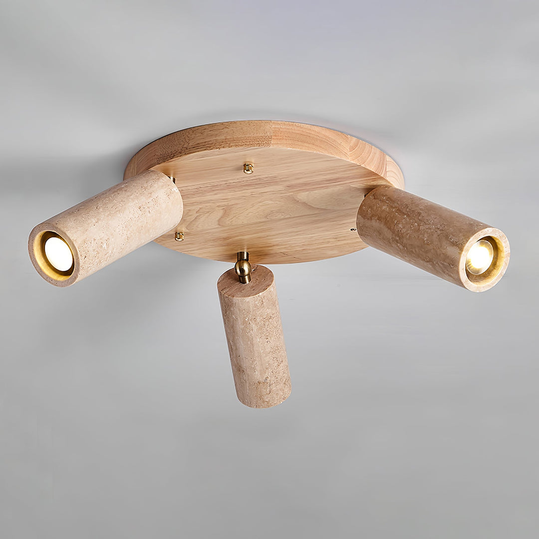 Three Spotlight Ceiling Light Travertine and Wood 11.8 in Set of 2 4