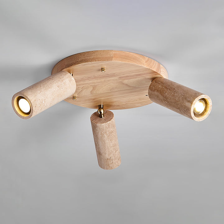 Three Spotlight Ceiling Light Travertine and Wood 11.8 in Set of 2 4