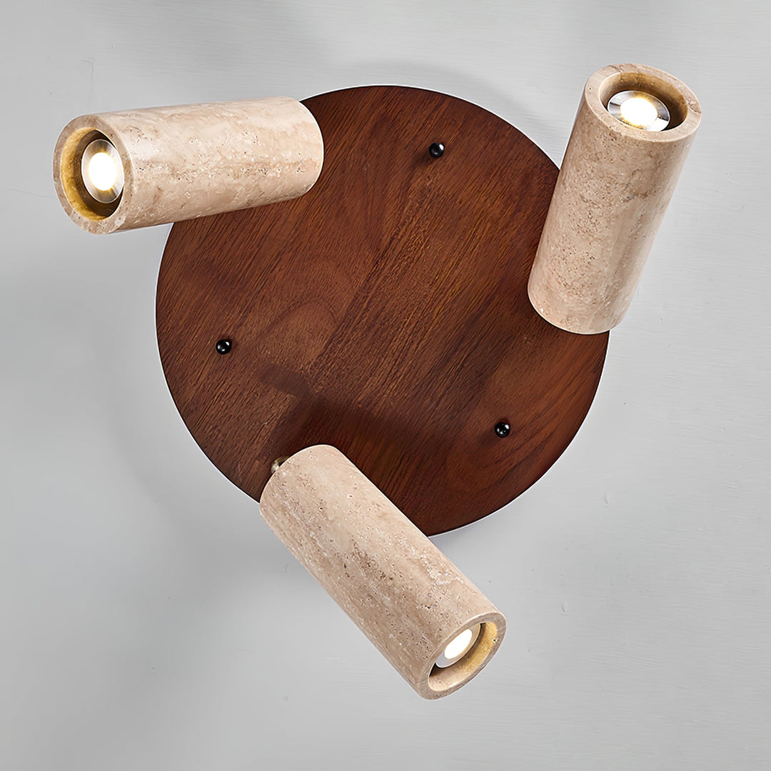 Three Spotlight Ceiling Light Travertine and Wood 11.8 in Set of 2 5