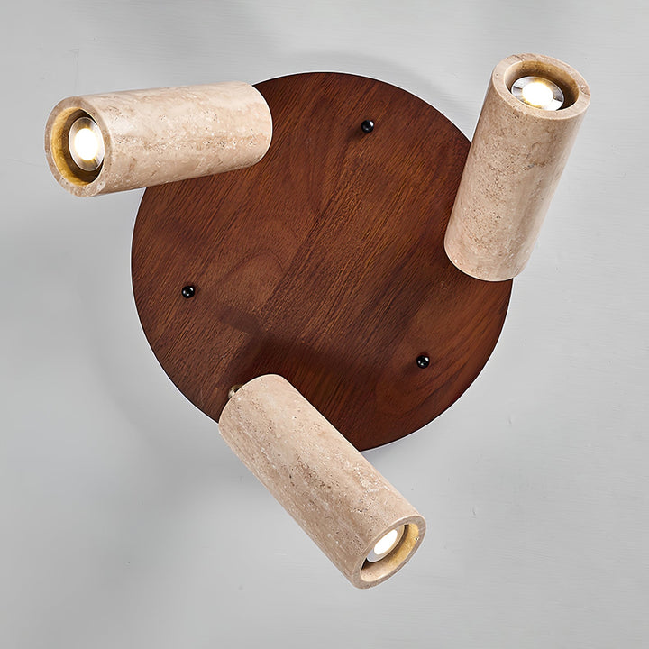 Three Spotlight Ceiling Light Travertine and Wood 11.8 in Set of 2 5