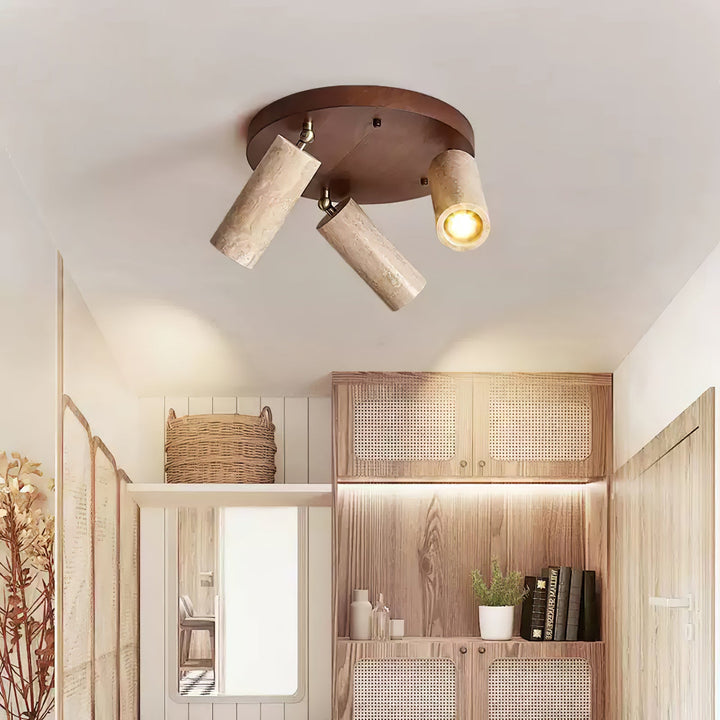 Three Spotlight Ceiling Light Travertine and Wood 11.8 in Set of 2 6