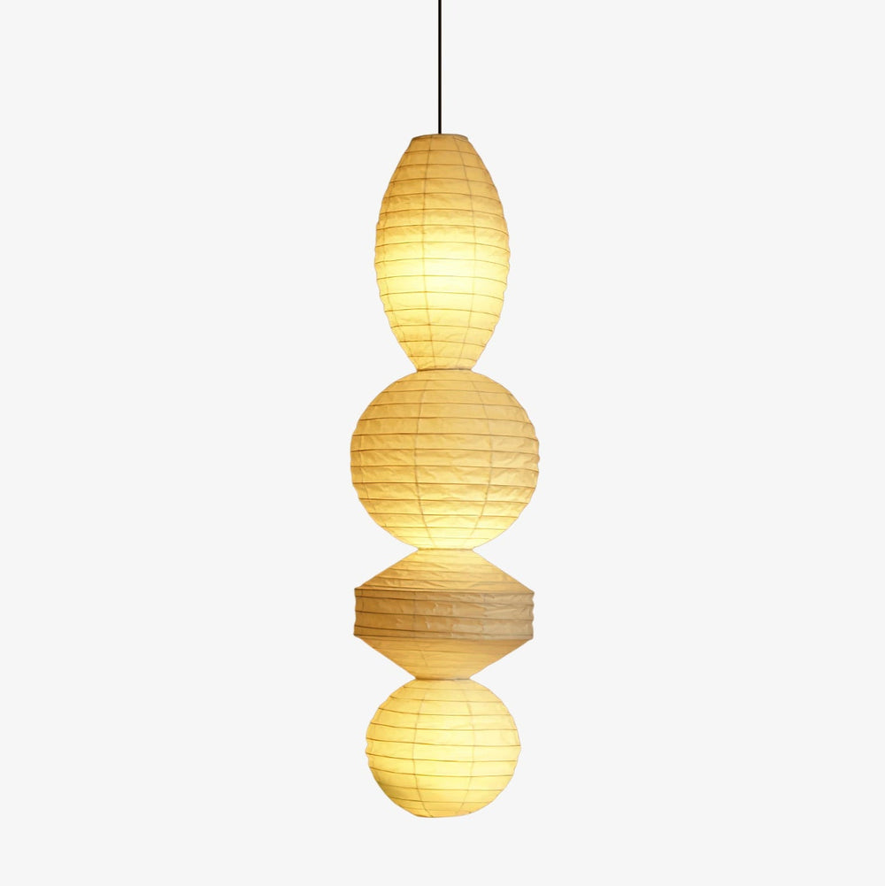 Three Tier Paper Lantern Pendant Bamboo Rings 44.9 in Set of 2 1