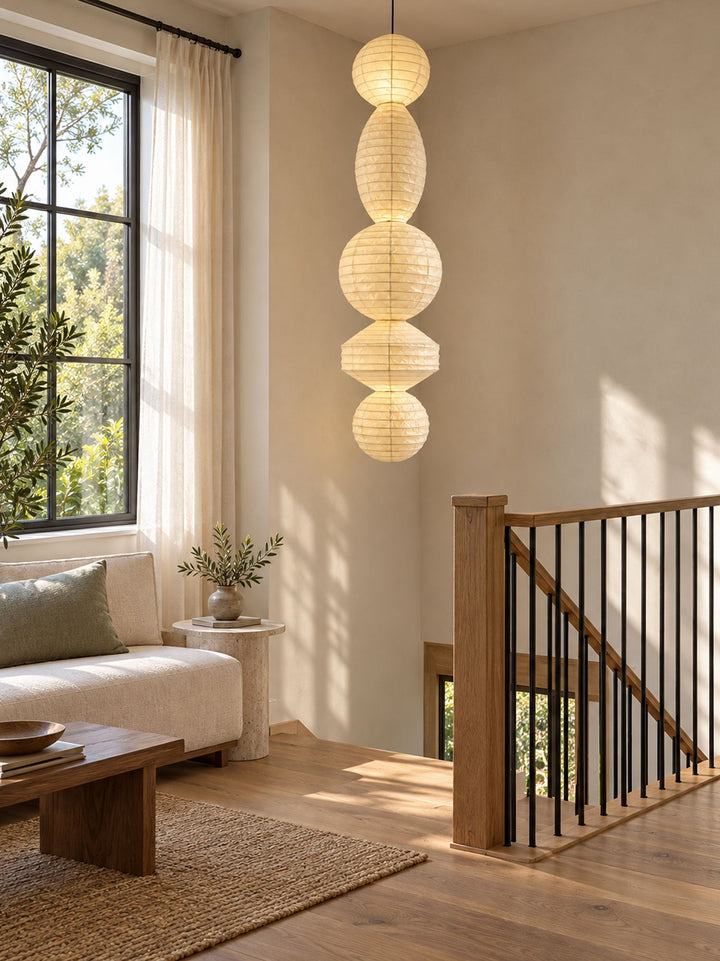 Three Tier Paper Lantern Pendant Bamboo Rings 44.9 in Set of 2 5