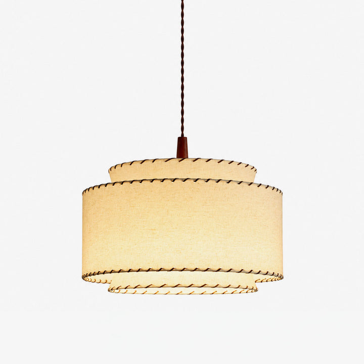 Tiered Linen Look Fabric Pendant Light Wood Canopy 15.7 in Set of 2 1