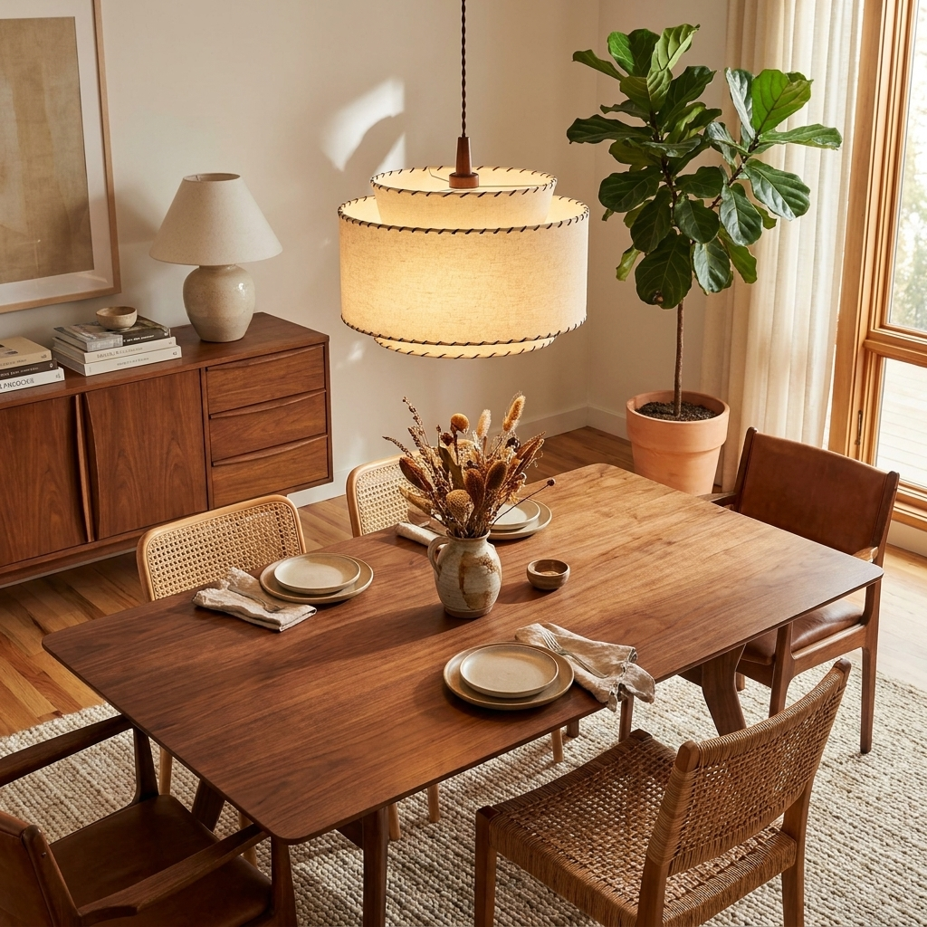 Tiered Linen Look Fabric Pendant Light Wood Canopy 15.7 in Set of 2 2