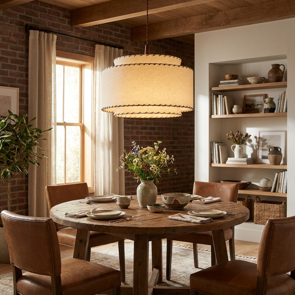 Tiered Linen Look Fabric Pendant Light Wood Canopy 15.7 in Set of 2 3