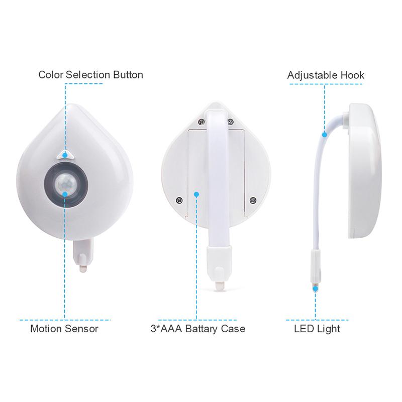Toilet Night Light Motion Sensor 8 Colors AAA Battery Set of 3 3