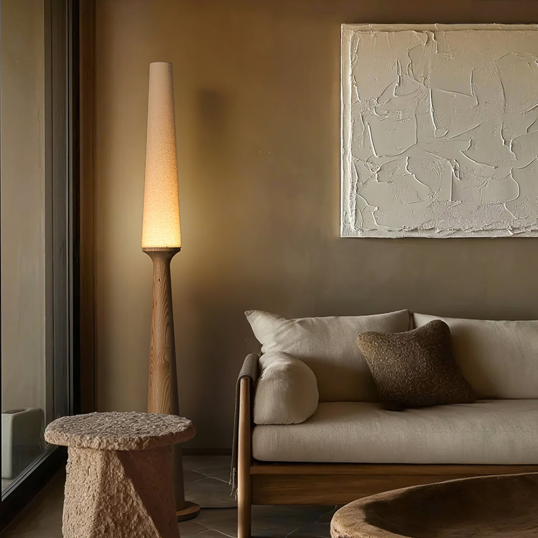 Totem Floor Lamp Solid Wood Base Fabric Shade 57.1 in 2