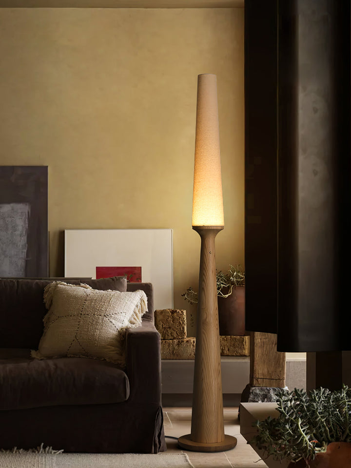 Totem Floor Lamp Solid Wood Base Fabric Shade 57.1 in 5