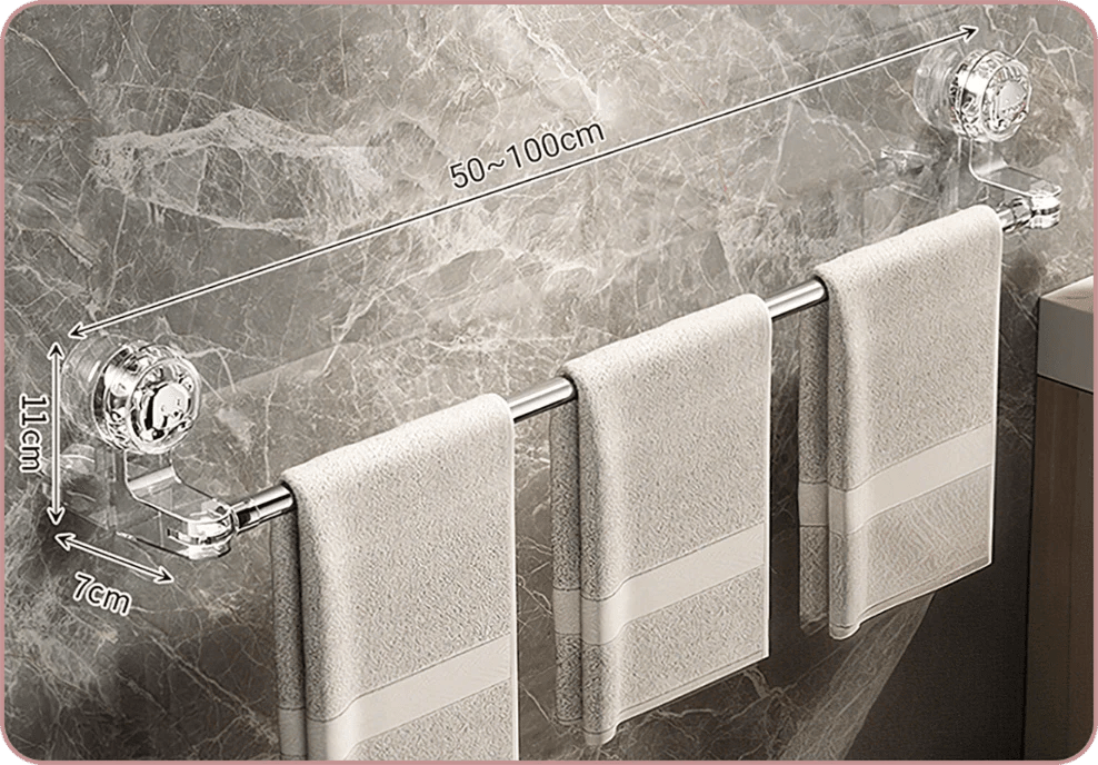 Towel Bar Suction Cup Adjustable 19.7 to 39.4 Inch Stainless Steel White 1
