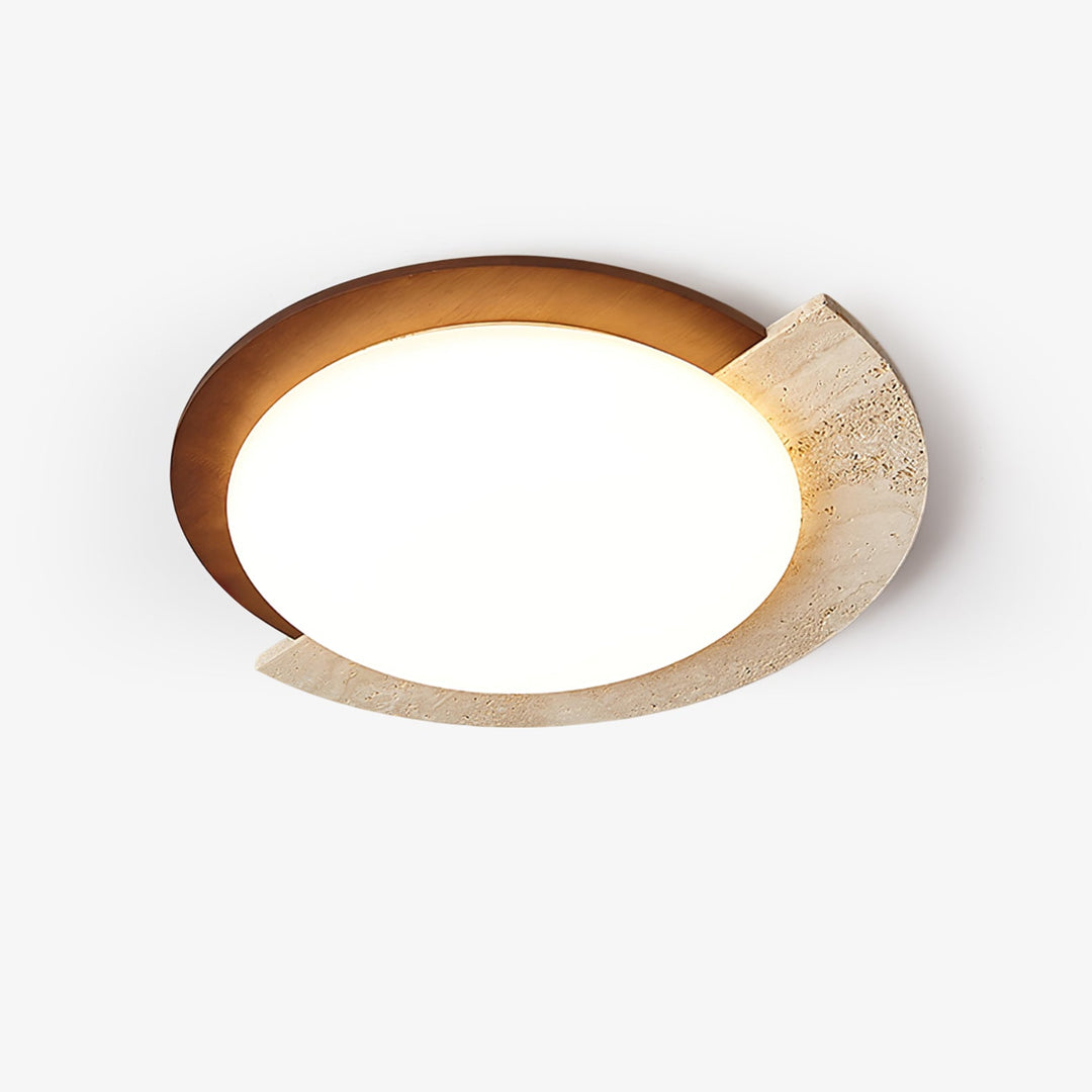 Travertine and Walnut Ceiling Light Crescent Ring 17.7 in Set of 2 1