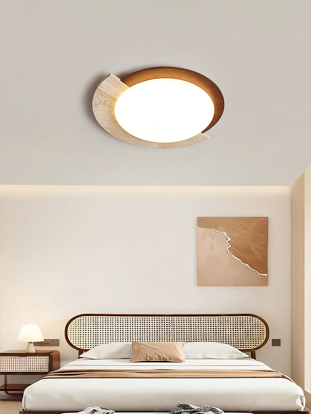 Travertine and Walnut Ceiling Light Crescent Ring 17.7 in Set of 2 2