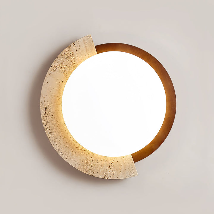 Travertine and Walnut Ceiling Light Crescent Ring 17.7 in Set of 2 6