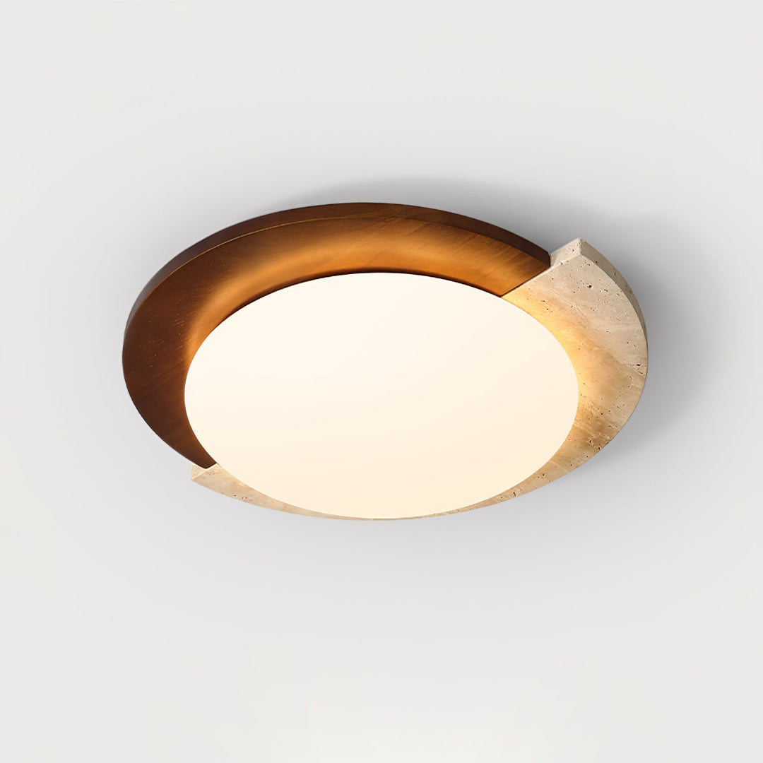 Travertine and Walnut Ceiling Light Crescent Ring 17.7 in Set of 2 7