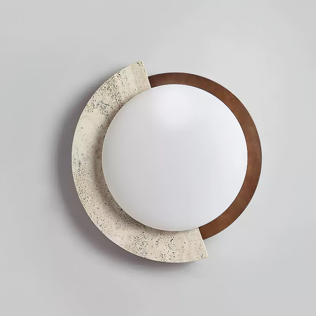 Travertine and Walnut Ceiling Light Crescent Ring 17.7 in Set of 2 8