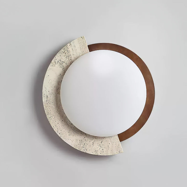 Travertine and Walnut Ceiling Light Crescent Ring 17.7 in Set of 2 8
