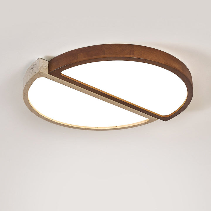 Travertine and Walnut LED Flush Ceiling Light Split Circle 19 in 2