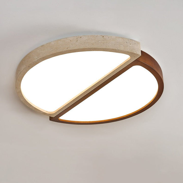 Travertine and Walnut LED Flush Ceiling Light Split Circle 19 in 3