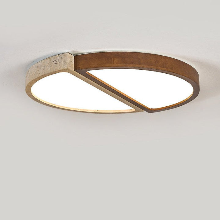 Travertine and Walnut LED Flush Ceiling Light Split Circle 19 in 4