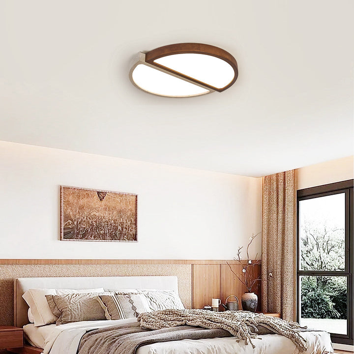 Travertine and Walnut LED Flush Ceiling Light Split Circle 19 in 5