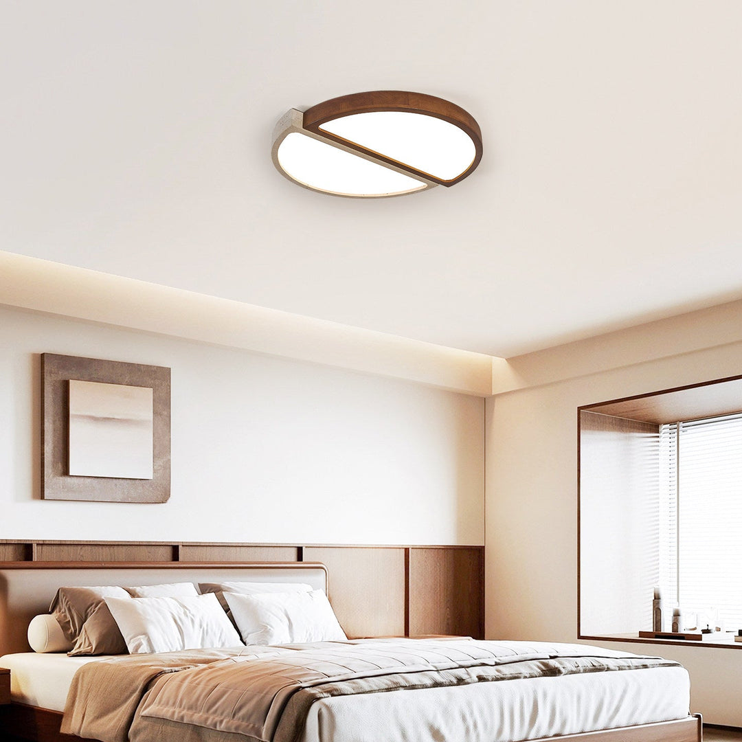 Travertine and Walnut LED Flush Ceiling Light Split Circle 19 in 6
