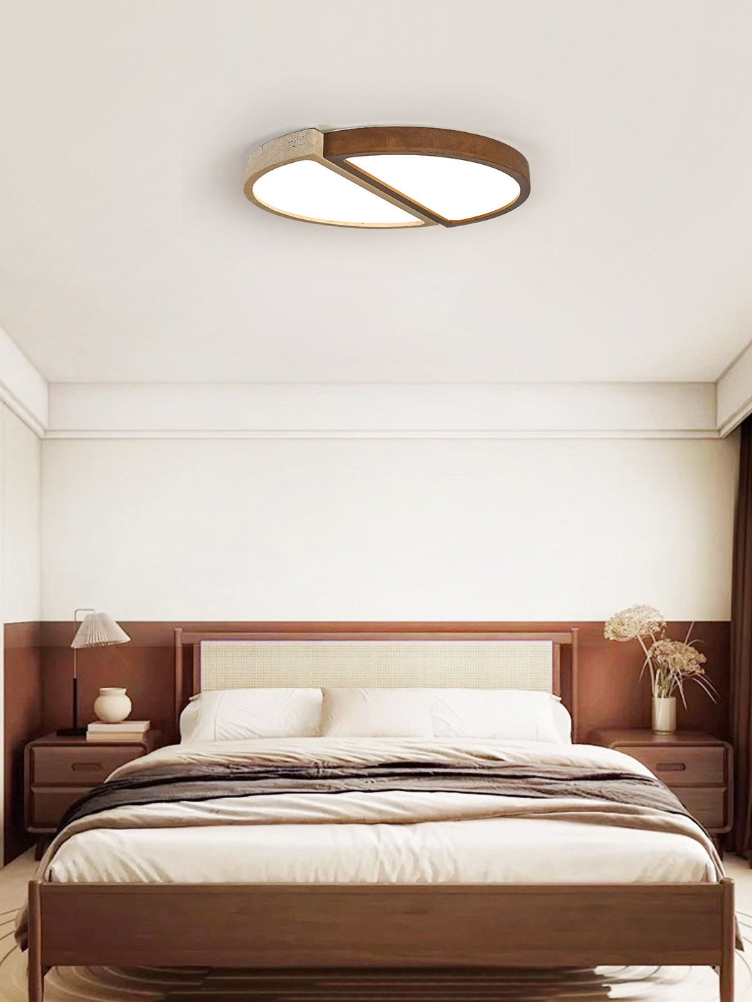 Travertine and Walnut LED Flush Ceiling Light Split Circle 19 in 7