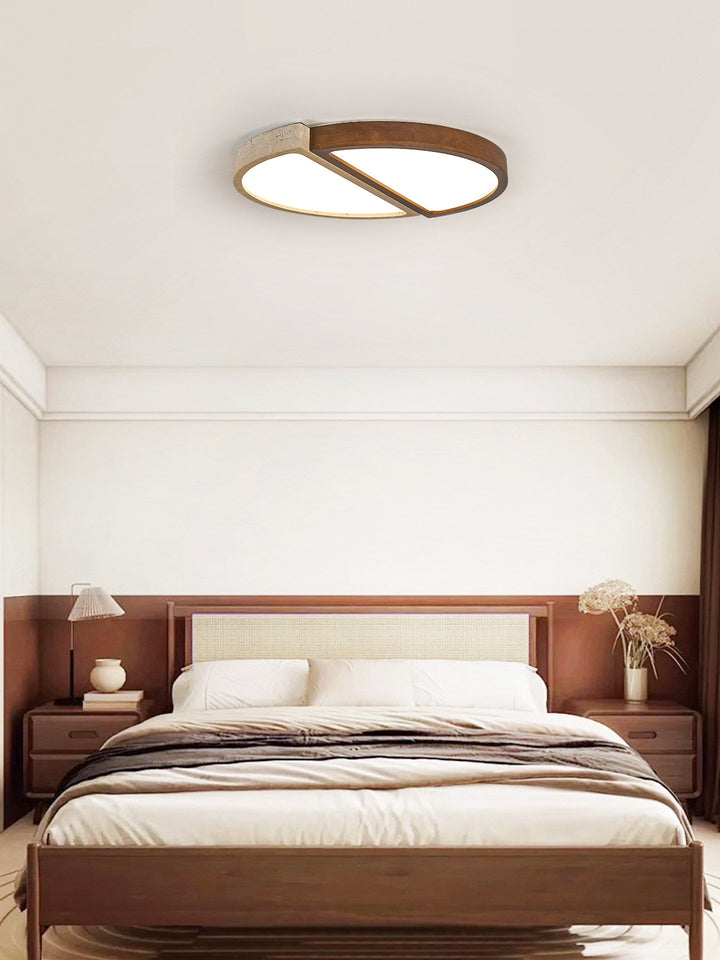 Travertine and Walnut LED Flush Ceiling Light Split Circle 19 in 7
