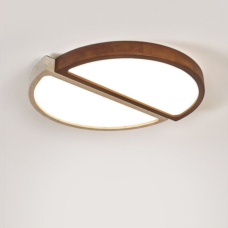 Travertine and Walnut LED Flush Ceiling Light Split Circle 19 in 8