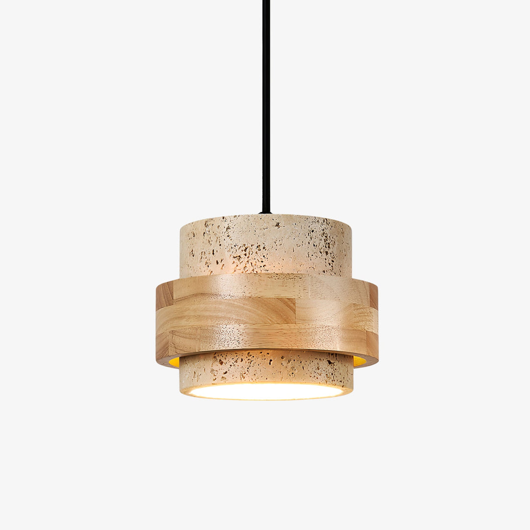 Travertine and Wood Cylinder Mini Pendant Light 6.7 in 1