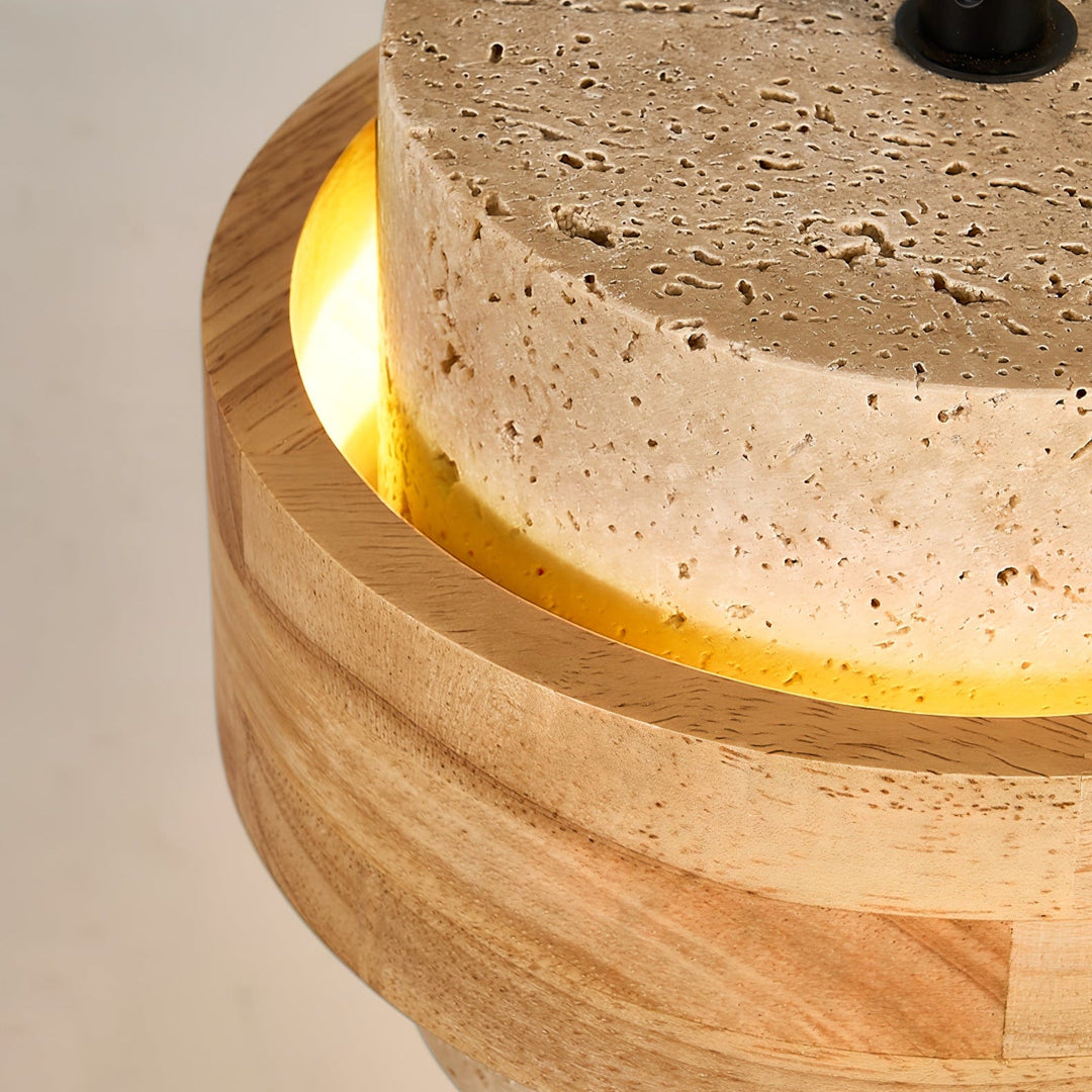 Travertine and Wood Cylinder Mini Pendant Light 6.7 in 7