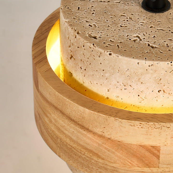 Travertine and Wood Cylinder Mini Pendant Light 6.7 in 7
