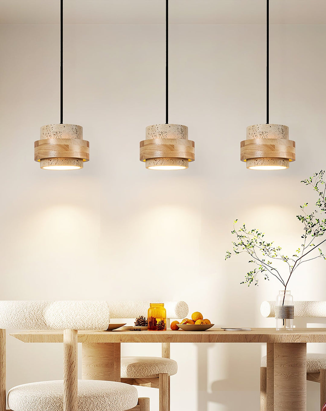 Travertine and Wood Cylinder Mini Pendant Light 6.7 in 8