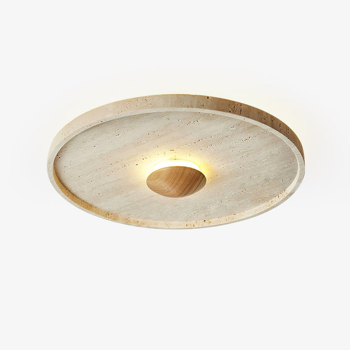 Travertine and Wood Round Ceiling Light Flush Mount 16.5 in Set of 2 1