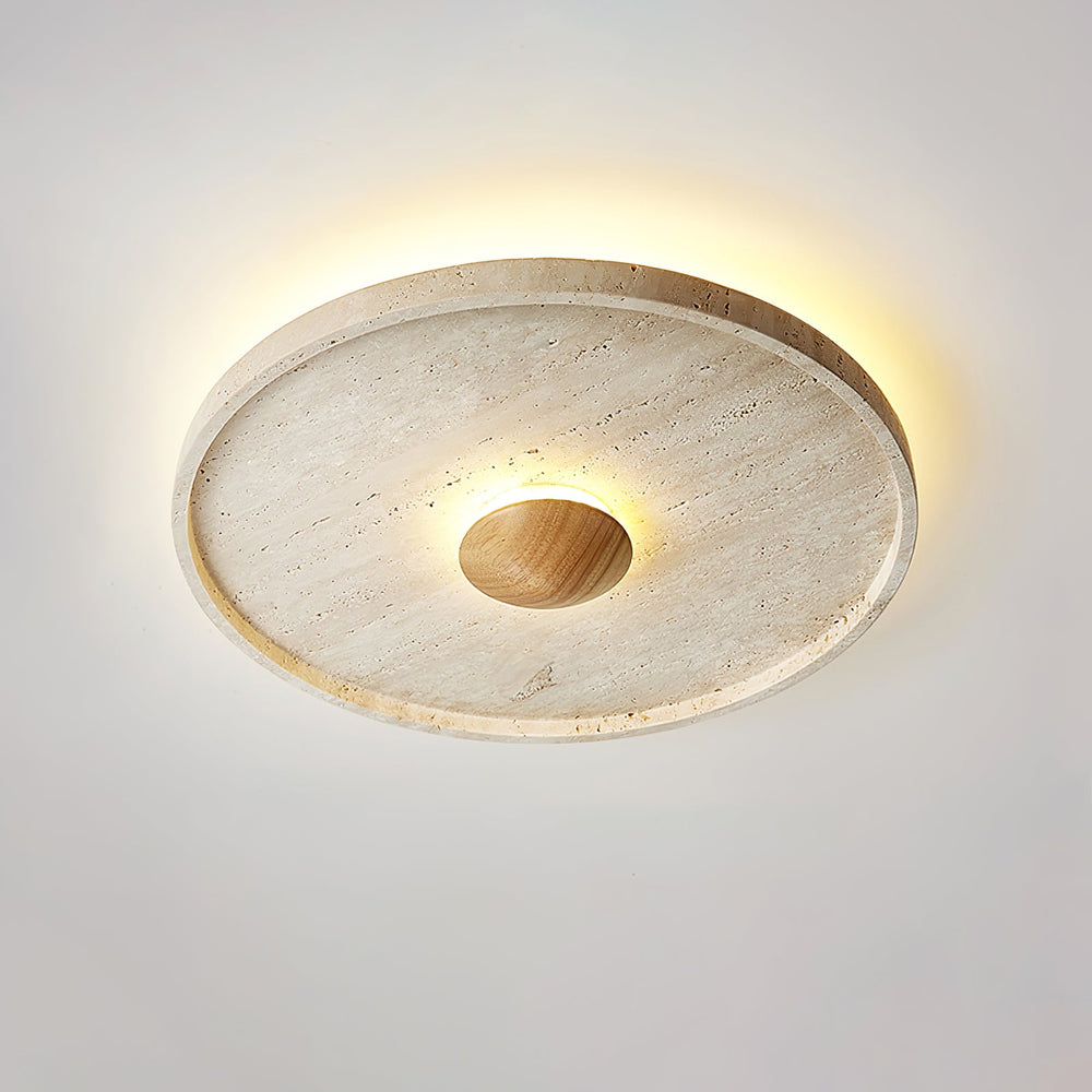 Travertine and Wood Round Ceiling Light Flush Mount 16.5 in Set of 2 2