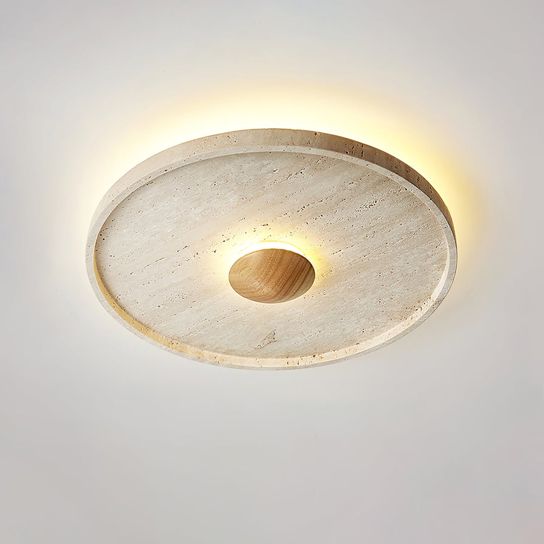 Travertine and Wood Round Ceiling Light Flush Mount 16.5 in Set of 2 2