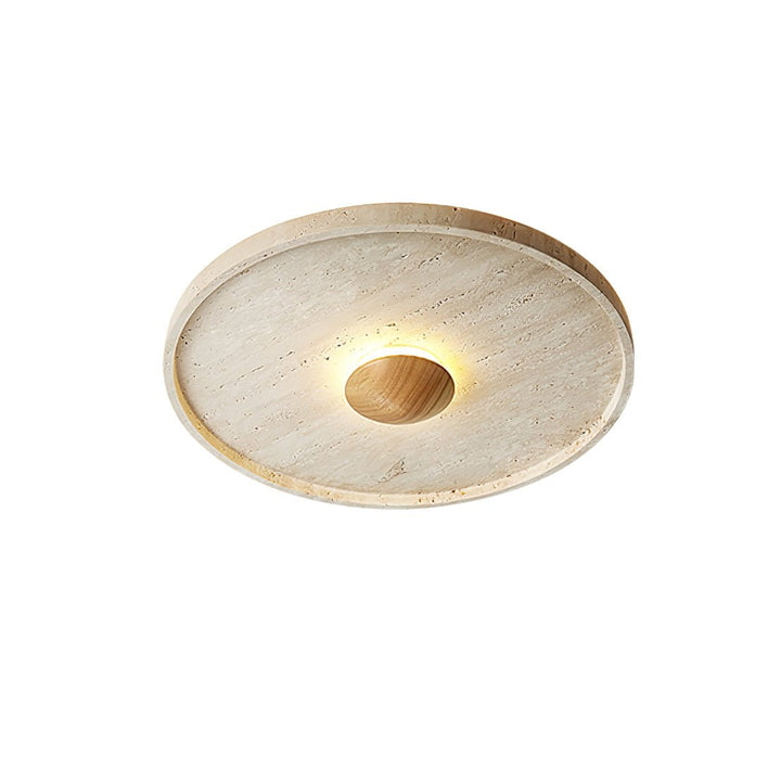 Travertine and Wood Round Ceiling Light Flush Mount 16.5 in Set of 2 4