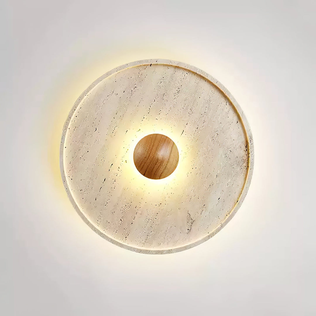 Travertine and Wood Round Ceiling Light Flush Mount 16.5 in Set of 2 5