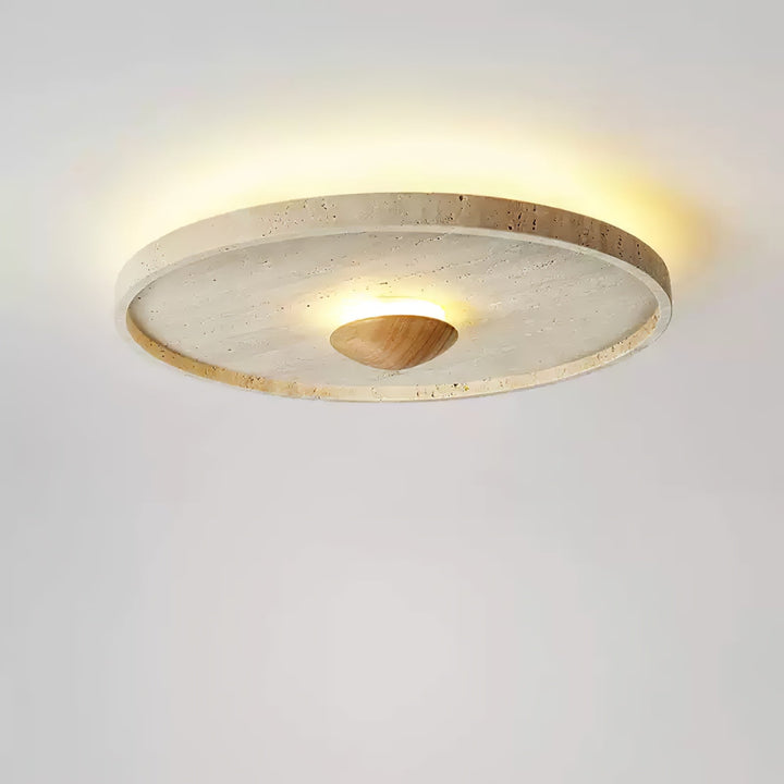 Travertine and Wood Round Ceiling Light Flush Mount 16.5 in Set of 2 6